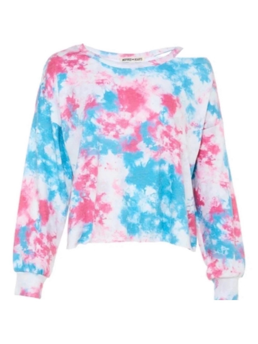 New Women’s Junior’s Medium Blue, Pink, & White Split Shoulder Sweatshirt